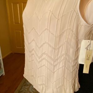 Kay Unger beaded silk blouse brand new w/ tags size 6 gorgeous! Creme co…